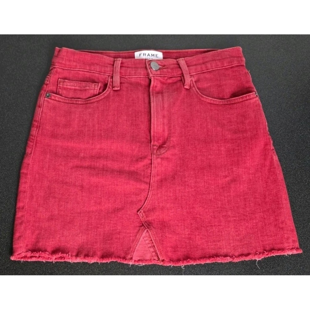 Frame Denim Mini Skirt Red Women 26 Distressed Moto Grunge Stretch Core Boho